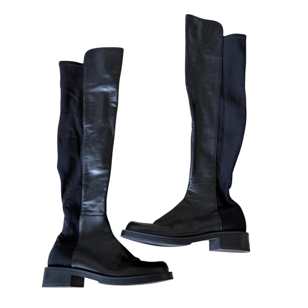 Stuart Weitzman Celia Over The Knee Boots Size 7 Black Nappa Leather